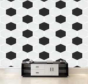 Wallpaper Wall Sticker on a soccer theme Black and white hexagon soccer ball Football Self Adhesive Peel and Stick Wallpaper Removable Large Wall Mural Wall Poster Decal Home Decor Living Room