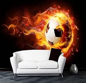 Fire Football 3D Wall Murals Simple Black Background Mural Pre-Paste Wallpaper , Suitable for Teen Boy Girl Room for Bedroom Living Room TV Wall Home Decoration 1m?
