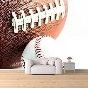 Football Baseball Balls Peel & Stick Wallpaper Removable Self-Adhesive Large Wallpaper Roll 3D Wall Mural Sticker Home Decor for Living Room Bedroom